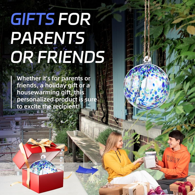 VOREEN 6" Hanging Glass Garden Gazing Ball Hand Blown Glass Witch Ball Christmas Ornament Friendship Balls for Outdoor Garden Patio Window Home Décor Gift for Mom Wife Friend, Green Blue - Image 5